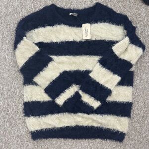 Forever 21 Fuzzy Navy and Cream Striped Sweater
